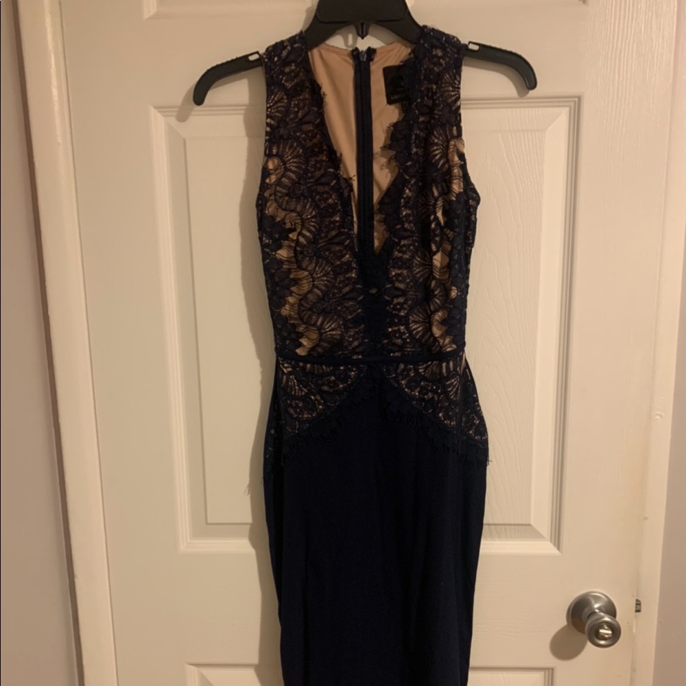 Navy blue midi lace dress